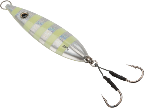 Battle Angler Phantom-Fall Jigging Lure Fishing Jig (Model: Chrome Zebra Stripe / 250g / Double Hook)