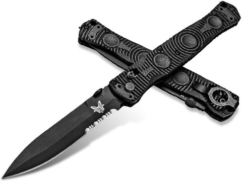 Benchmade SOCP� Tactical Folding Knife (Model: Spear-point / Black Coated Serrated Spear-Point / Black CF-Elite)