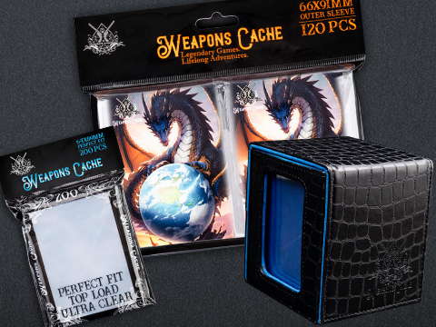 Weapons Cache Protect Bundle with WC Art Series Outer and Perfect Fit Inner Card Sleeves and a WC Commander Bunker Deck Box (Style: Guardian Dragon / Black & Blue)