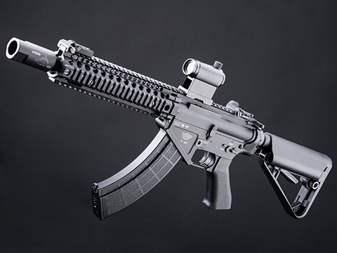 BOLT Airsoft BR47 B.R.S.S. Airsoft AEG Rifle w/ EMG Daniel Defense Licensed Mk18 RISII Handguard (Color: Black / Add Burning Hog Muzzle Device)