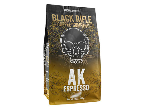 Black Rifle Coffee Company 100% Arabica 12oz Coffee Bag (Model: Black AK-47 Espresso Blend Medium Roast / Ground Bean)