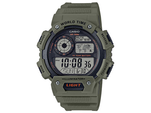 Casio AE1400WH World Time Digital Sports Watch (Color: Green)