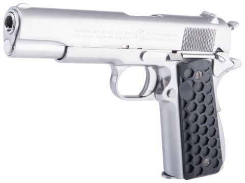 Evike.com Custom Cybergun Colt Licensed 1911A1 Gas Blowback Airsoft Pistol w/ Angel Custom CNC G10 Grip (Model: CO2 / Silver / Hive Carbon Black)