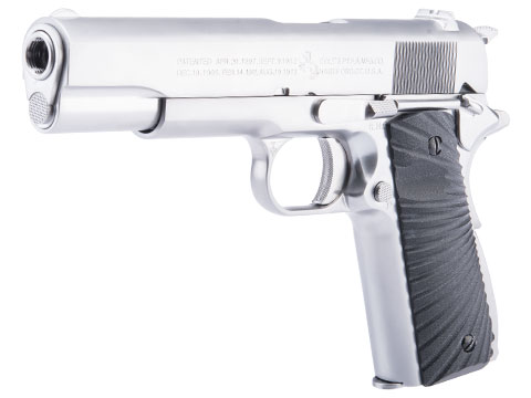 Evike.com Custom Cybergun Colt Licensed 1911A1 Gas Blowback Airsoft Pistol w/ Angel Custom CNC G10 Grip (Model: CO2 / Silver / Eagle Black)