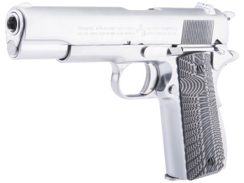 Evike.com Custom Cybergun Colt Licensed 1911A1 Gas Blowback Airsoft Pistol w/ Angel Custom CNC G10 Grip (Model: Green Gas / Silver / Eagle Black & Grey)