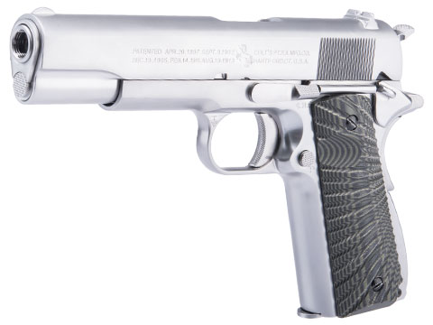 Evike.com Custom Cybergun Colt Licensed 1911A1 Gas Blowback Airsoft Pistol w/ Angel Custom CNC G10 Grip (Model: CO2 / Silver / Eagle Black & Green)