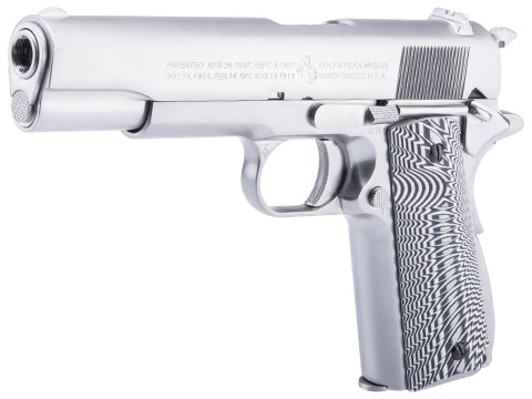 Evike.com Custom Cybergun Colt Licensed 1911A1 Gas Blowback Airsoft Pistol w/ Angel Custom CNC G10 Grip (Model: CO2 / Silver / Eagle Black & White)