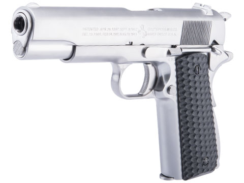 Evike.com Custom Cybergun Colt Licensed 1911A1 Gas Blowback Airsoft Pistol w/ Angel Custom CNC G10 Grip (Model: CO2 / Silver / Golf Black)