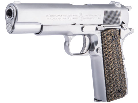 Evike.com Custom Cybergun Colt Licensed 1911A1 Gas Blowback Airsoft Pistol w/ Angel Custom CNC G10 Grip (Model: Green Gas / Silver / Golf Black & Brown)
