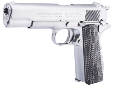 Evike.com Custom Cybergun Colt Licensed 1911A1 Gas Blowback Airsoft Pistol w/ Angel Custom CNC G10 Grip (Model: CO2 / Silver / Golf Black & Grey)
