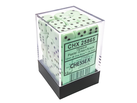 Chessex Opaque 12mm d6 Pastel Green/Black Dice Block (Model: 36 Dice)