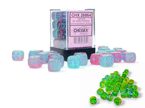 Chessex Lab Gemini Luminary 12mm d6 36ct Dice Block 
