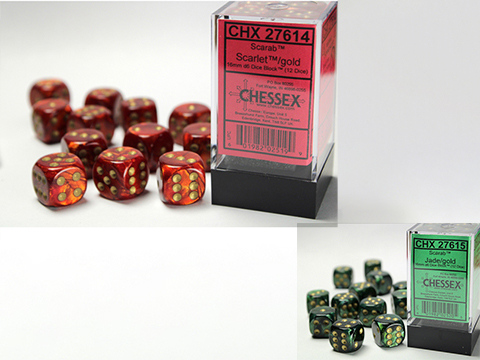 Chessex Lab Scarab 16mm d6 12ct Dice Block 