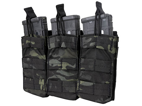 Condor MOLLE Pouches - Tactical Open Top Triple AR / M4 / M16 Mag Pouch (Color: Multicam Black)