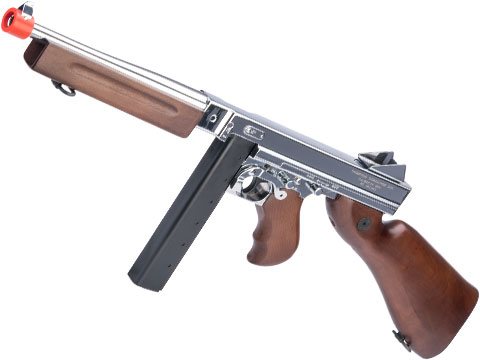 Thompson M1A1 Military Ultra Grade Plated Special Edition Airsoft AEG Rifle (Color: Nickel Plated Chrome / Real Wood)