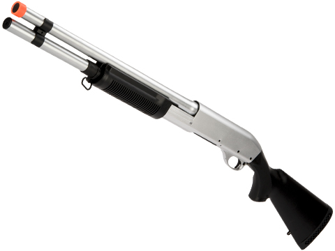 CYMA Sport M870 3-Round Burst Multi-Shot Shell Loading Airsoft Shotgun (Model: Full Stock / Maritime Silver)
