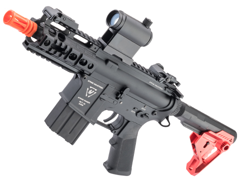 6mmProShop Strike Industries Licensed Raider M4 Airsoft AEG Rifle w/ CNC Strike Pit Stock (Color: Black / Red Stock)