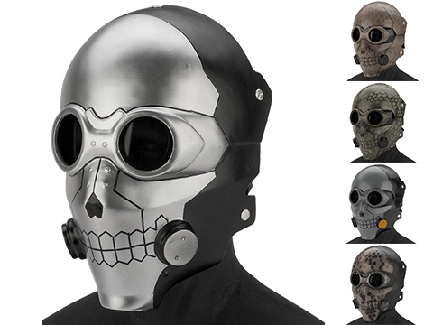 Evike.com R-Custom Fiberglass  Death Gun Full Face Mask  with Smoked Lenses (Color: Silver / Grey Lens)