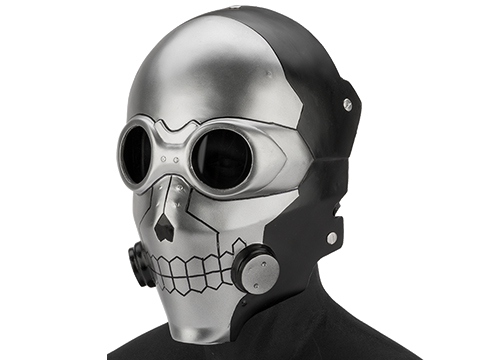 Evike.com R-Custom Fiberglass  Death Gun Full Face Mask  with Smoked Lenses (Color: Silver / Grey Lens)