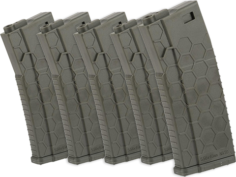 EMG Helios Hexmag ECO Airsoft 120rds ABS Mid-Cap Magazine for M4 / M16 Series Airsoft AEG Rifles (Color: Olive Drab / Pack of 5)