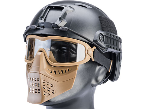 TMC Full Face Mask with Removable ANSI 87.1 Goggles (Color: Coyote Brown / Clear Lens)