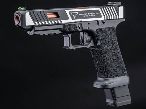 EMG Custom TTI JW2 Combat Master Slide + Ultimate GBB Frame Custom Airsoft Gas Blowback Pistol (Color: Silver Slide / Stippled Frame / Green Gas)