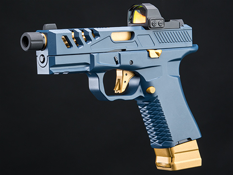 EMG F-1 Firearms Licensed BSF-19 Optics Ready CO2 Powered 7~8mm Gel Ball Pistol (Color: Blue-Gold)