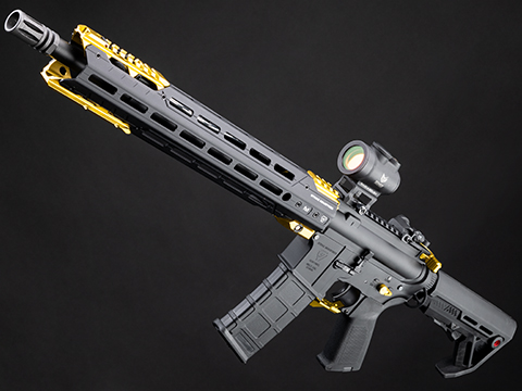 6mmProShop Strike Industries Licensed M4 Airsoft AEG Rifle w/ GRIDLOK® Handguard System by E&C (Color: Gold Carbine / 15 RIS / 400 FPS)