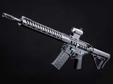 EMG F-1 Firearms UDR-15 AR15 2.0 eSilverEdge Full Metal Airsoft AEG Training Rifle (Model: Black & Blue / RS3 Stock 400 FPS)