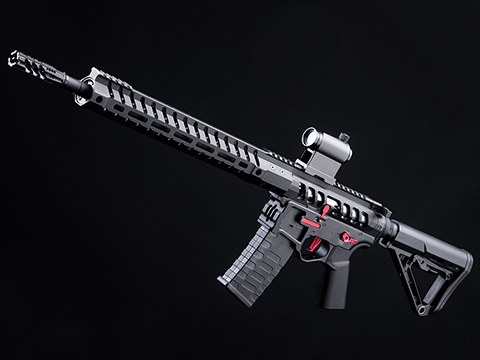 EMG F-1 Firearms UDR-15 AR15 2.0 eSilverEdge Full Metal Airsoft AEG Training Rifle (Model: Black & Red / RS3 Stock 400 FPS)