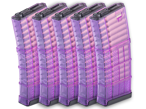 EMG 190rd Lancer Systems Licensed L5 AWM Airsoft Mid-Cap Magazines (Color: Translucent Purple / Pack of 5)