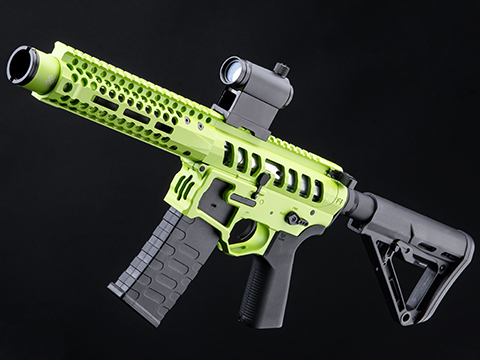 EMG F-1 Firearms PDW AR15 eSilverEdge Airsoft AEG Training Rifle (Model: 3G Style 2 / RS3 / Lime / Go Airsoft Package)