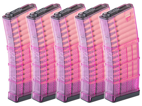 EMG 190rd Lancer Systems Licensed L5 AWM Airsoft Mid-Cap Magazines (Color: Translucent Pink / Pack of 5)