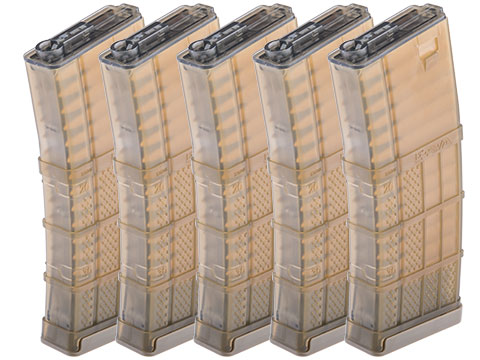 EMG 190rd Lancer Systems Licensed L5 AWM Airsoft Mid-Cap Magazines (Color: Translucent Flat Dark Earth / Pack of 5)