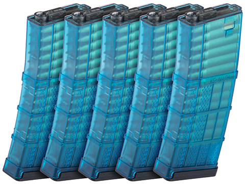 EMG 190rd Lancer Systems Licensed L5AWM Airsoft Mid-Cap Magazines (Color: Translucent Aqua / Pack of 5)