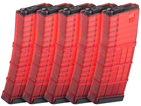 EMG 190rd Lancer Systems Licensed L5 AWM Airsoft Mid-Cap Magazines (Color: Translucent Red / Pack of 5)