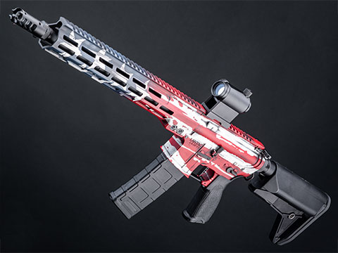 EMG Custom LanTac Licensed LA-SF15 Receiver M-LOK Airsoft AEG Rifle w/ Platinum QBS Gearbox & Custom Cerakote (Color: Tattered American Flag / Carbine / 400 FPS)