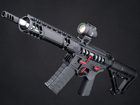 EMG F-1 Firearms UDR-15 Skeletonized AR-15 eSilverEdge Airsoft AEG Rifle w/ C7M M-LOK Handguard (Color: Black & Red / SBR / Gun Only)