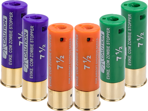 Evike Zombie Stopper 30 Round Shells for Multi & Single-Shot Airsoft Shotguns (Color: Green, Orange, Purple / 6 Pack)