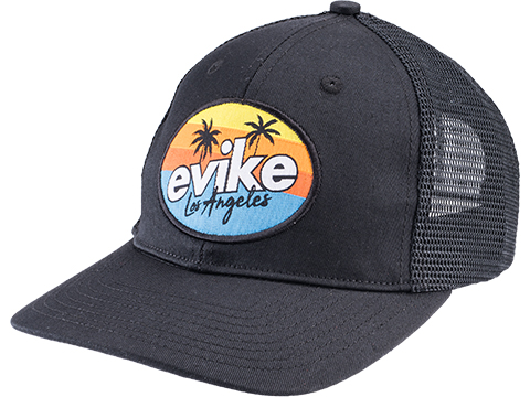 Evike.com Curved Brim 6-Panel Trucker Cap (Color: Black on Black / Los Angeles)