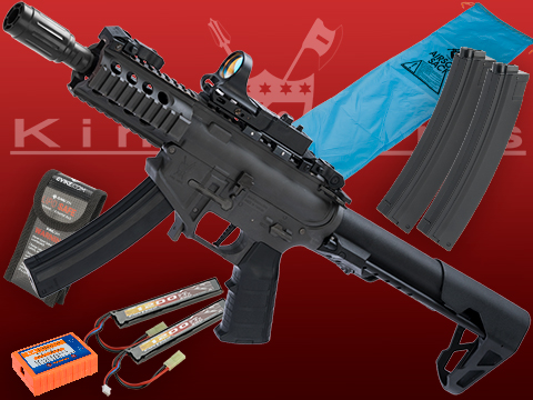 King Arms PDW 9mm SBR Airsoft AEG Rifle (Color: Grey / Shorty / Go Airsoft Package)