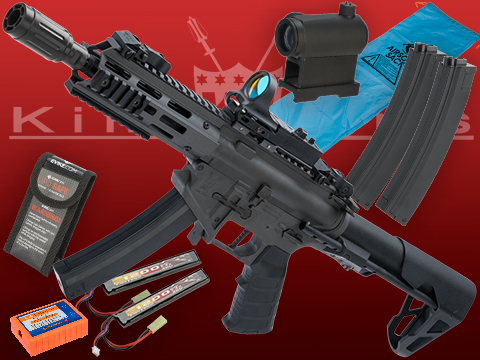 King Arms PDW 9mm SBR Airsoft AEG Rifle (Color: Grey / M-LOK / Go Airsoft Package w/ Optic)