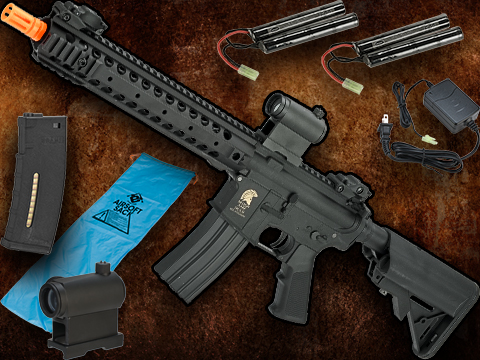 Go Airsoft Package Matrix Sportsline M4 Airsoft AEG Rifle w/ G3 Micro-Switch Gearbox (Model: Black URX 12)