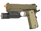 WE-Tech Full Metal 1911 Desert Warrior Socom 4.3 Airsoft Gas Blowback Pistol - Tan (Package: with Weapon Light)