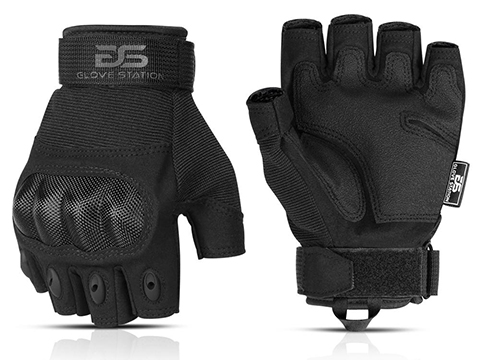 Glove Station Combat Hard Knuckle Fingerless Gloves (Color: Black / Medium)