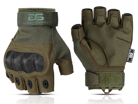 Glove Station Combat Hard Knuckle Fingerless Gloves (Color: Green / Large)