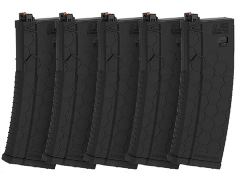EMG Helios Hexmag Airsoft 120rds Polymer Mid-Cap Magazine for M4 / M16 Series Airsoft PTW Rifles - Box of 5 (Color: Black)