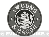 Matrix I Love Guns & Bacon PVC Morale Hook and Loop Patch (Color: Grey)