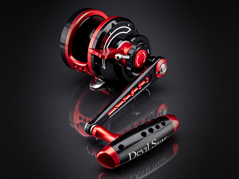 Jigging Master Wiki Devil Star Twin-Drag Fishing Reel w/ Turbo Knob (Model: 2000XH / Black-Red / Left Hand)