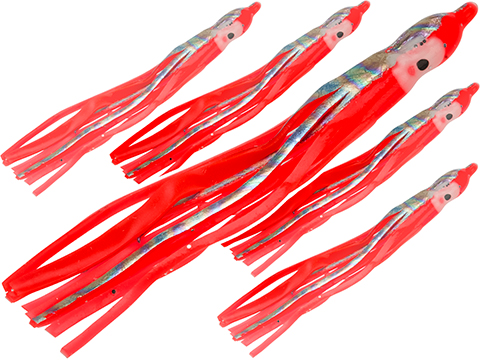 Jigging Master Rubber Squid Jig Hook Skirt Pack of 5 (Size: 9cm Red / Rainbow)